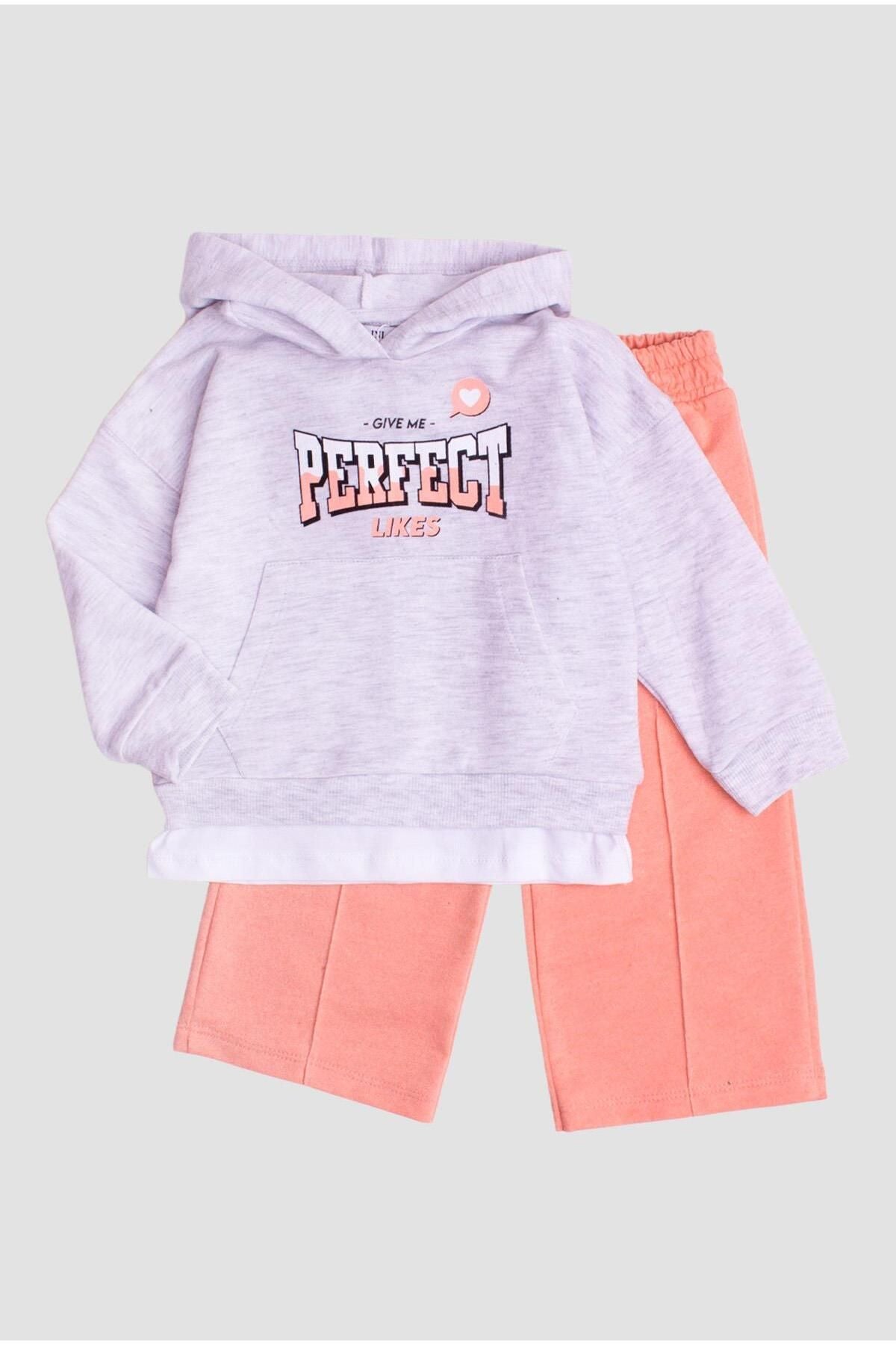 Perfect Baskılı Kapüşonlu Oversize Alt Üst Bebek Çocuk Eşorfman Takımı